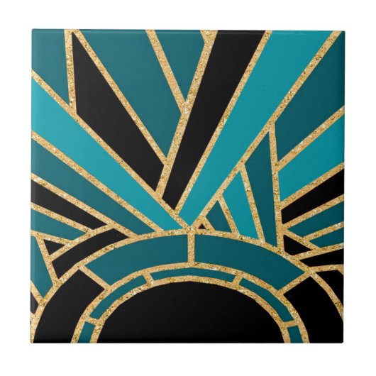 Art Deco Sunburst (Blau) Keramik Fliese (Vorderseite)