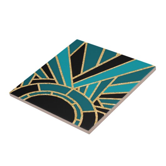 Art Deco Sunburst (Blau) Keramik Fliese (Seite)