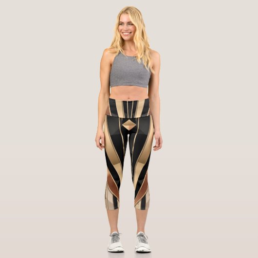 Art Deco Sunburst Geometric Luxury Design Capri Leggings (Vorderseite)