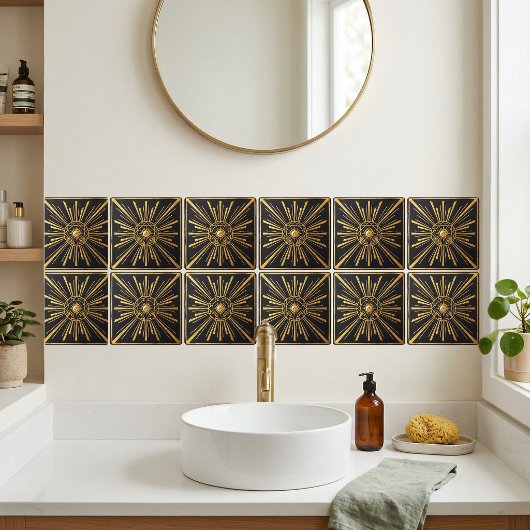 Art Deco Sunburst Gold Black Geometric Design Fliese