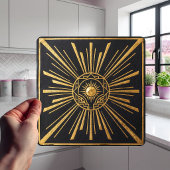 Art Deco Sunburst Gold Black Geometric Design Fliese