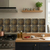 Art Deco Sunburst Gold Black Geometric Design Fliese