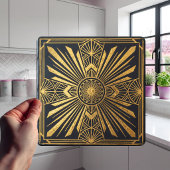 Art Deco Sunburst Gold Black Geometric Design Fliese