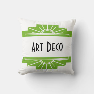 Art Deco Sunburst Muster in Weiß und Limon Kissen