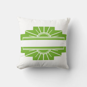 Art Deco Sunburst Muster in Weiß und Limon Kissen