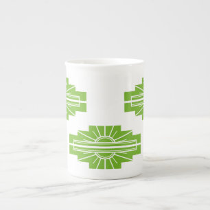 Art Deco Sunburst Muster in Weiß und Limon Porzellantasse