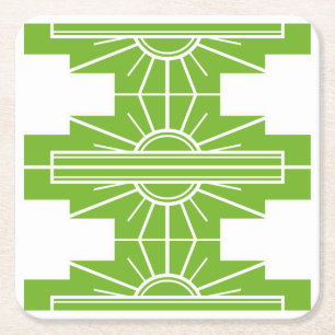 Art Deco Sunburst Muster in Weiß und Limon Rechteckiger Pappuntersetzer