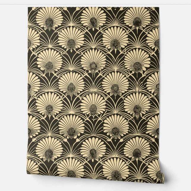 Art Deco Sunflower Gold Floral Tapete (Abrollen)