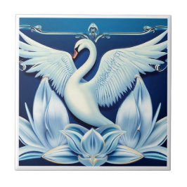 Art Deco Swan und Lilies Fliese