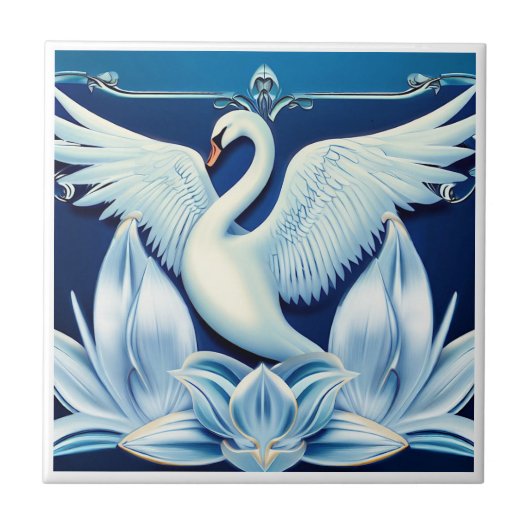 Art Deco Swan und Lilies Fliese (Vorderseite)