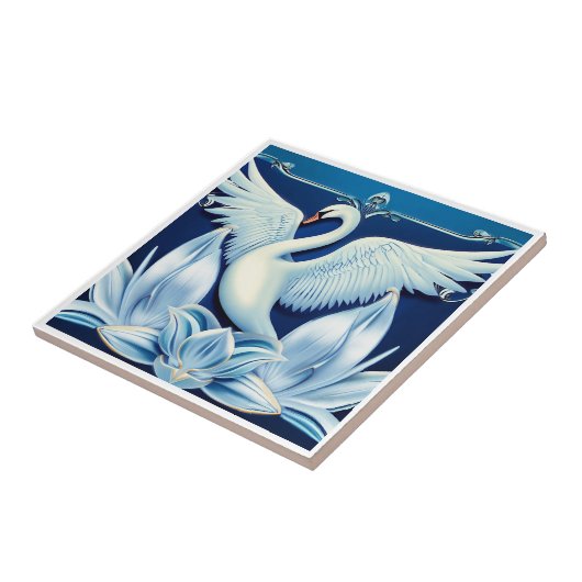 Art Deco Swan und Lilies Fliese (Seite)