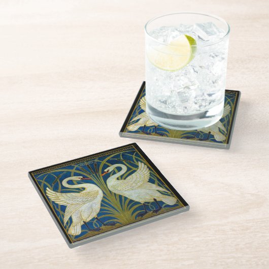 Art Deco Swans Glasuntersetzer (Schrägansicht)