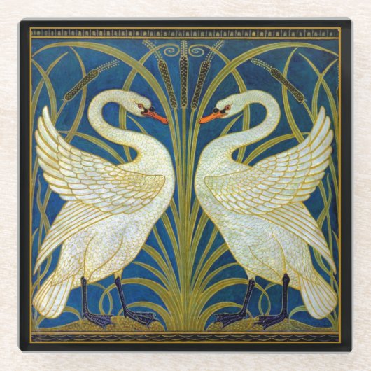 Art Deco Swans Glasuntersetzer (Vorderseite)
