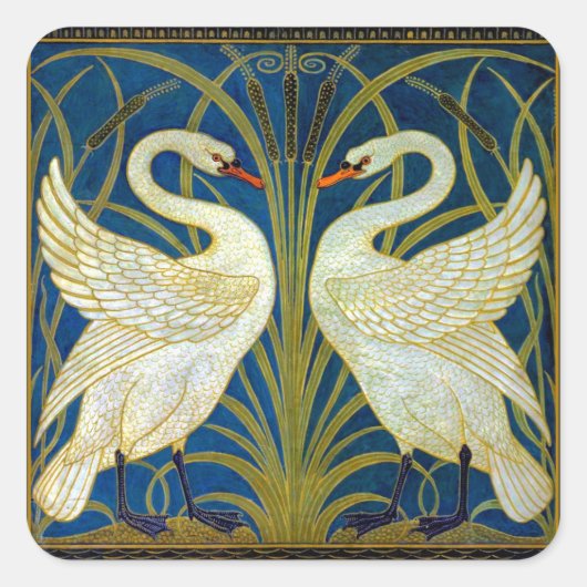 Art Deco Swans Quadratischer Aufkleber (Vorderseite)