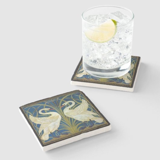 Art Deco Swans Steinuntersetzer (Seitenansicht)