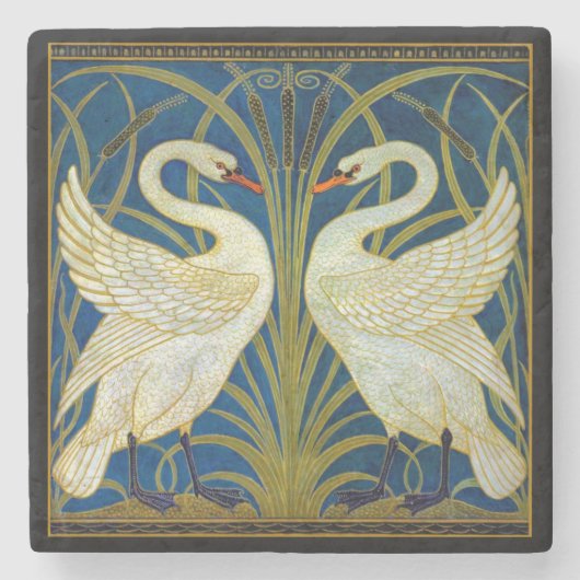 Art Deco Swans Steinuntersetzer (Vorderseite)