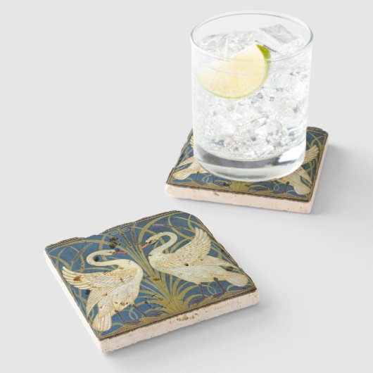 Art Deco Swans Steinuntersetzer (Seitenansicht)