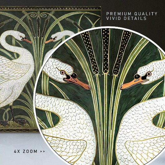 Art Deco Swans Wall Deco Art Nouveau Green Fliese