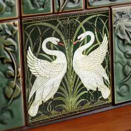 Art Deco Swans Wall Deco Art Nouveau Green Fliese