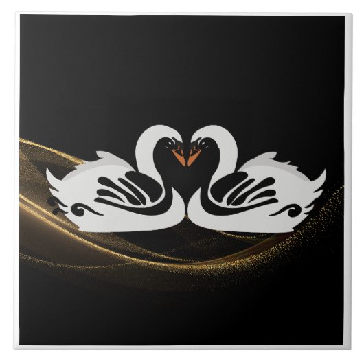 Art Deco Swans Wand Deco Jugendstil Schweizer Kera Fliese (Vorderseite)