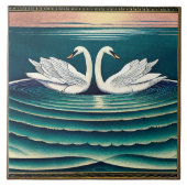Art Deco Swans Wand Deco Jugendstil Schweizer Kera Fliese (Vorderseite)