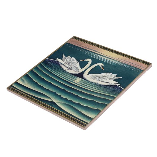 Art Deco Swans Wand Deco Jugendstil Schweizer Kera Fliese (Seite)