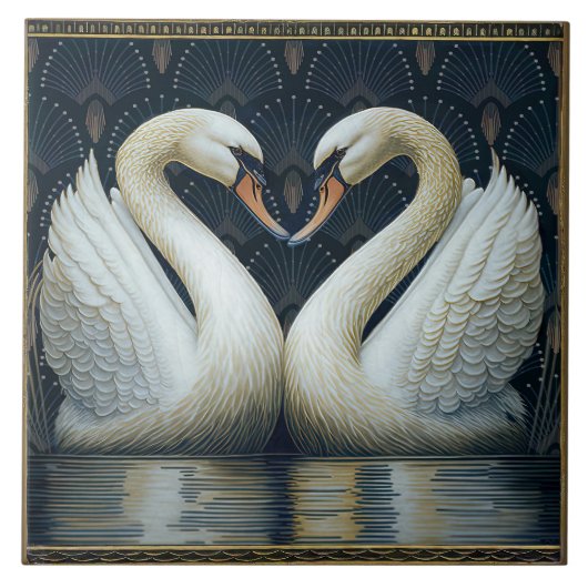 Art Deco Swans Wand Deco Kunst, Dichtung und Musik Fliese (Vorderseite)