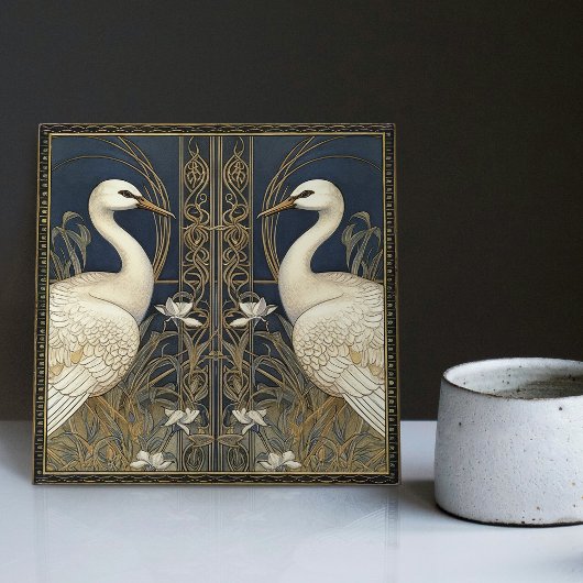 Art Deco Swans Wand Deco Kunst, Dichtung und Musik Fliese