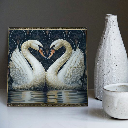 Art Deco Swans Wand Deco Kunst, Dichtung und Musik Fliese