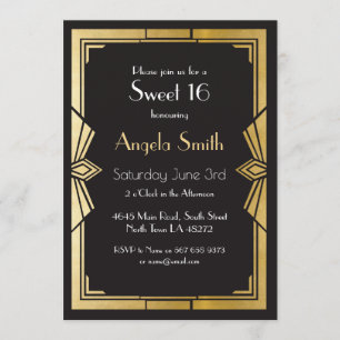 Art Deco Sweet 16 Party Gatsby Black Invite 1920 Einladung