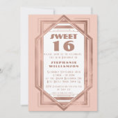 Art Deco Sweet 16 Rose Gold und Blush Pink Gatsby Einladung (Vorderseite)