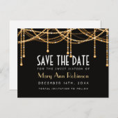 Art Deco Sweet 16 Save the Date Gold String Lights Ankündigungspostkarte (Vorne/Hinten)