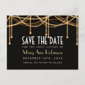Art Deco Sweet 16 Save the Date Gold String Lights Ankündigungspostkarte (Vorderseite)