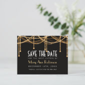 Art Deco Sweet 16 Save the Date Gold String Lights Ankündigungspostkarte (Stehend Vorderseite)