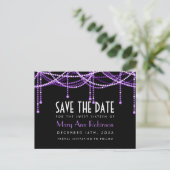 Art Deco Sweet 16 Save the Date String Light Purpl Ankündigungspostkarte (Stehend Vorderseite)