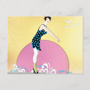 Art Deco Sweet Swimmer Lady Postkarte