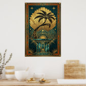 Art Deco Symmetrical Tree of Life Gold Teal Poster (Küche)