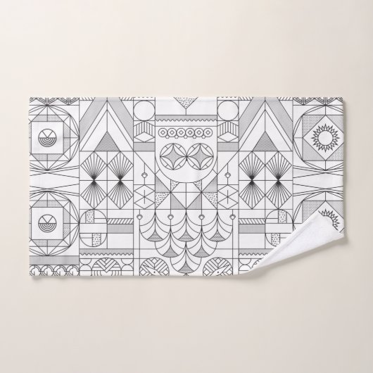 Art Deco Symmetry Line Art Muster Badhandtuch Set (Handtuch)