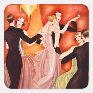 Art Deco Tanzpaarposter 1920er Ballsaal Quadratischer Aufkleber
