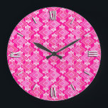 Art Deco Tapete Muster, Fuchsia Pink Große Wanduhr<br><div class="desc">geometrische Art-Déco-Tapeten in fuchsienrosa,  hellrosa und rot mit Creme auf tiefgründig fuchsienrosa Hintergrund</div>