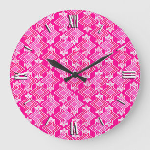 Art Deco Tapete Muster, Fuchsia Pink Große Wanduhr