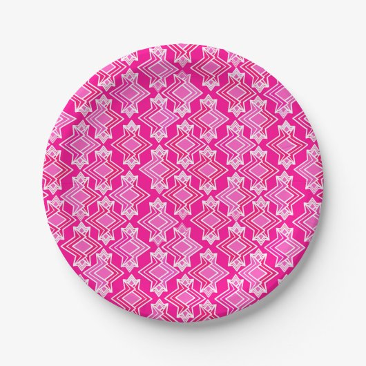 Art Deco Tapete Muster, Fuchsia Pink Pappteller (Vorderseite)