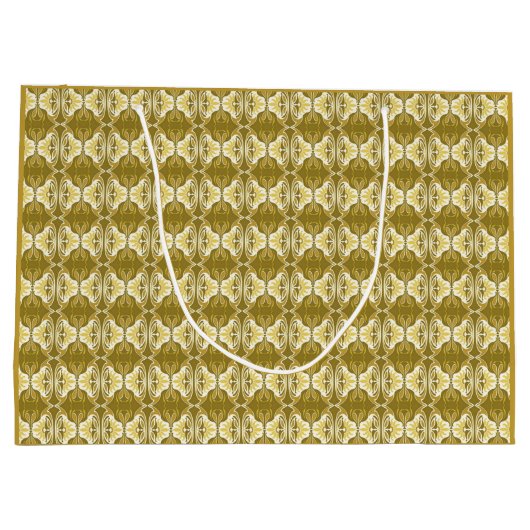 Art Deco Tapete Muster - Gold und Weiß Große Geschenktüte (Rückseite)