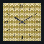 Art Deco Tapete Muster - Gold und Weiß Quadratische Wanduhr<br><div class="desc">Ein Vintages,  Art-Déco-Tapete/Fliesenmuster - Goldfarben auf einem massiven,  dunkelgoldenen Hintergrund</div>