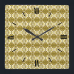 Art Deco Tapete Muster - Gold und Weiß Quadratische Wanduhr<br><div class="desc">Ein Vintages,  Art-Déco-Tapete/Fliesenmuster - Goldfarben auf einem massiven,  dunkelgoldenen Hintergrund</div>
