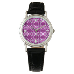 Art Deco Tapete Muster - lila und weiß Armbanduhr
