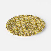 Art Deco Tapete Muster, Mustard Gold Pappteller (Schrägansicht)