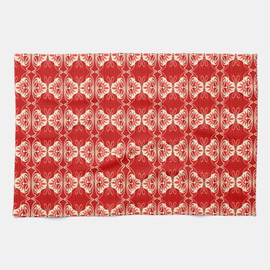 Art Deco Tapete Muster - rot und weiß Geschirrtuch (Horizontal)