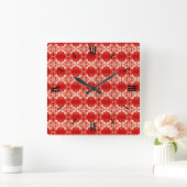 Art Deco Tapete Muster - rot und weiß Quadratische Wanduhr (Zuhause)