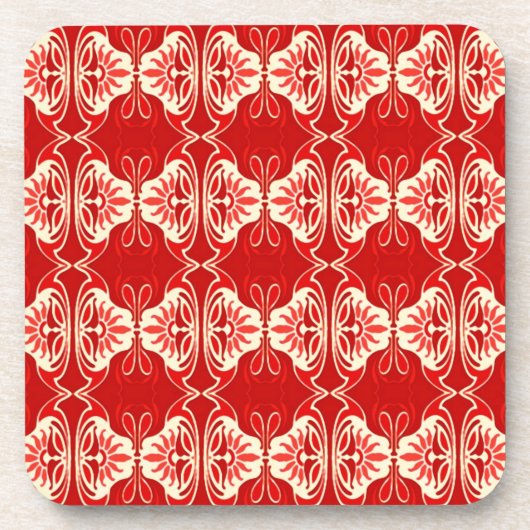 Art Deco Tapete Muster - rot und weiß Untersetzer (Vorderseite)